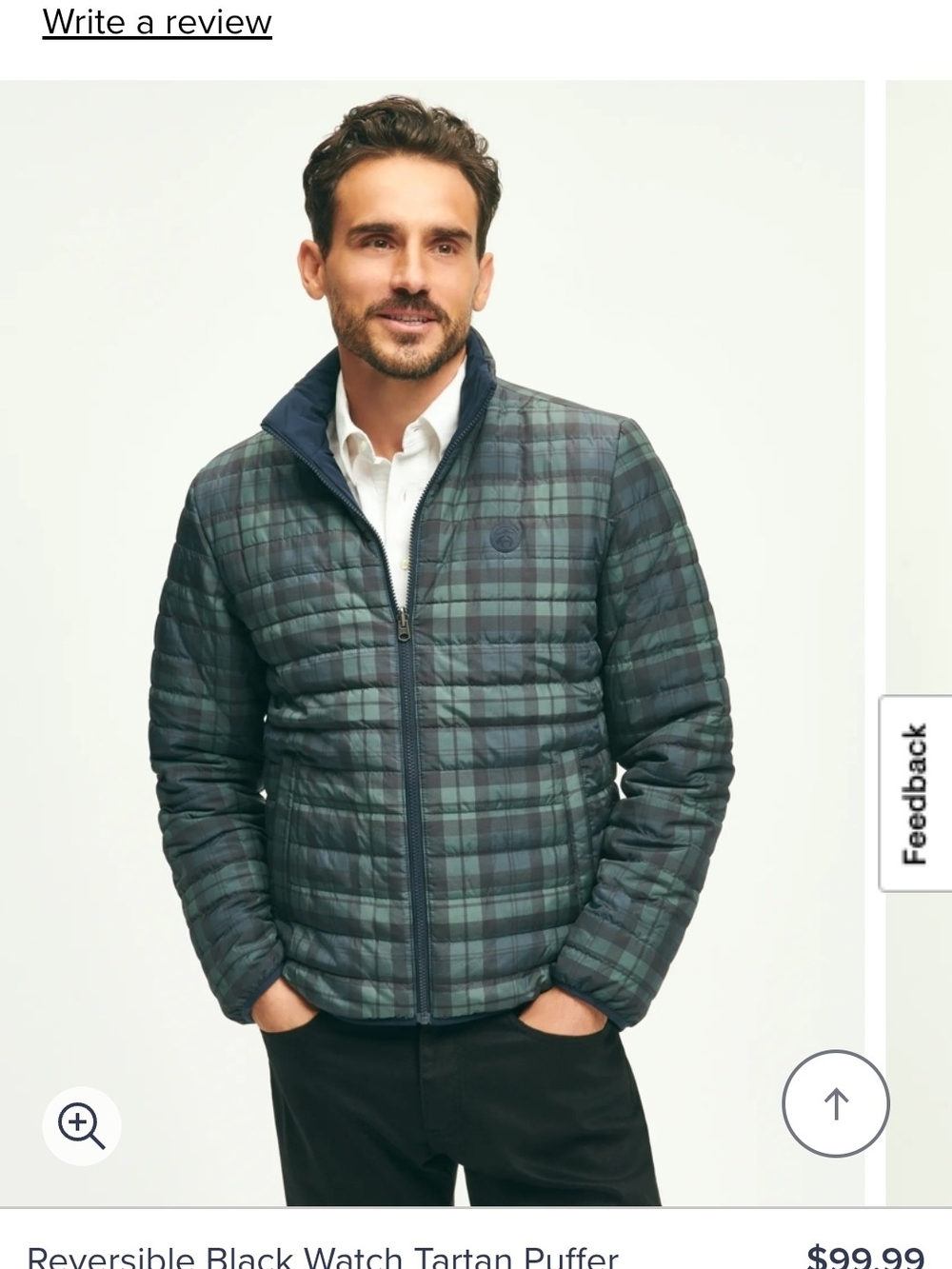 Brooks Brorhers Reversible Black Watch Tartan Puffer Jacket -Navy/Green Size XXL